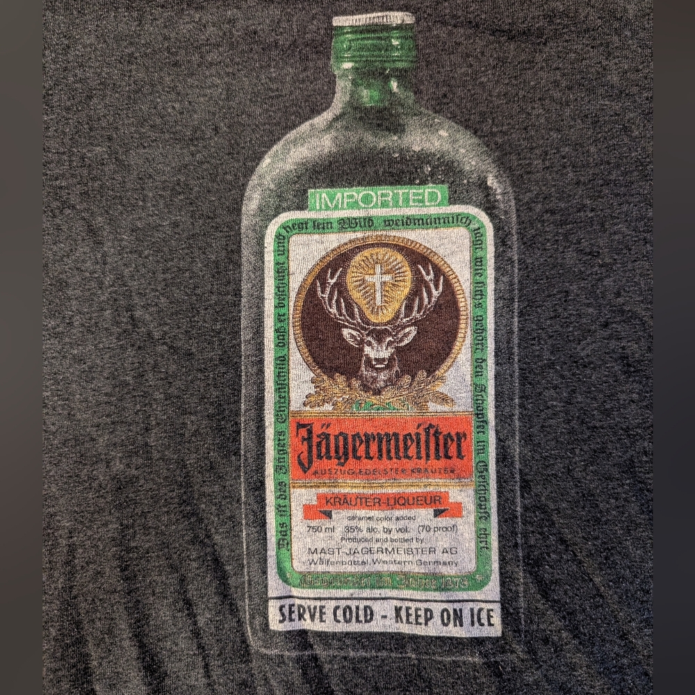 🥛Jägermeister Shot Drinker Graphic Tee • Mens Large • Charcoal Vintage-Style 🔥